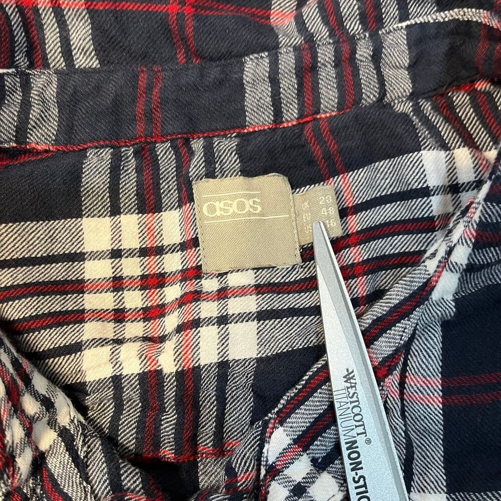 ASOS Plaid Button Up Longsleeve Ruffle Smock Dress Size 16 - Picture 7 of 7